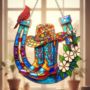 Cowboy Boots & Horseshoe Suncatcher Ornament Personalized Gifts For Horse Lovers 06OHDT191225 - Ornament - GoDuckee