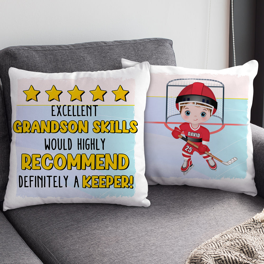 Excellent Grandson Skills Personalized Hockey Square Pillow, Gift For -  GoDuckee