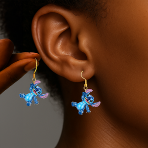 Mischievous Hanging Blue Alien Earrings - Personalized Gifts For Cartoon Movie Lovers 05QHLU240625 - Earrings - GoDuckee
