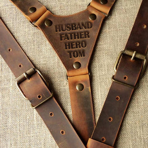 Personalized Gifts For Dad Leather Suspenders Father Husband Hero - Suspenders - GoDuckee