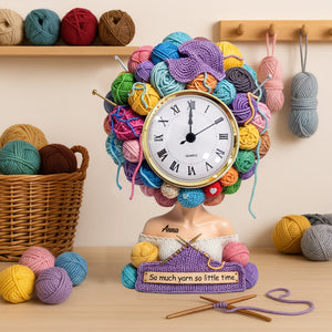 Yarn Head Girl Desk Clock - Personalized Gifts For Knitter & Crocheter 04QHTN030625 - Clock Plaques - GoDuckee