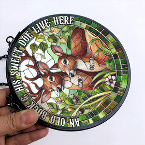 Personalized Gifts For Couple Stained Glass, Deer Hunting Couple Live Here 02qhtn300824 - Ornament - GoDuckee