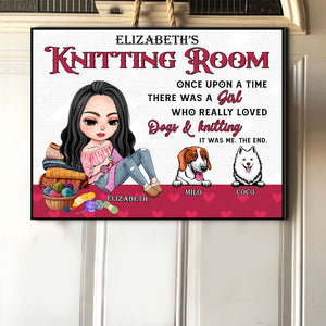 Personalized Gifts For Knitting Girl With Dogs Wood Sign, Knitting Room Decor 03QHMH290724HH - Wood Sign - GoDuckee