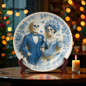 Skull Couple Ceramic Round Plate - Personalized Gift For Couple 04OHTN190625 - Ceramic Round Plate - GoDuckee