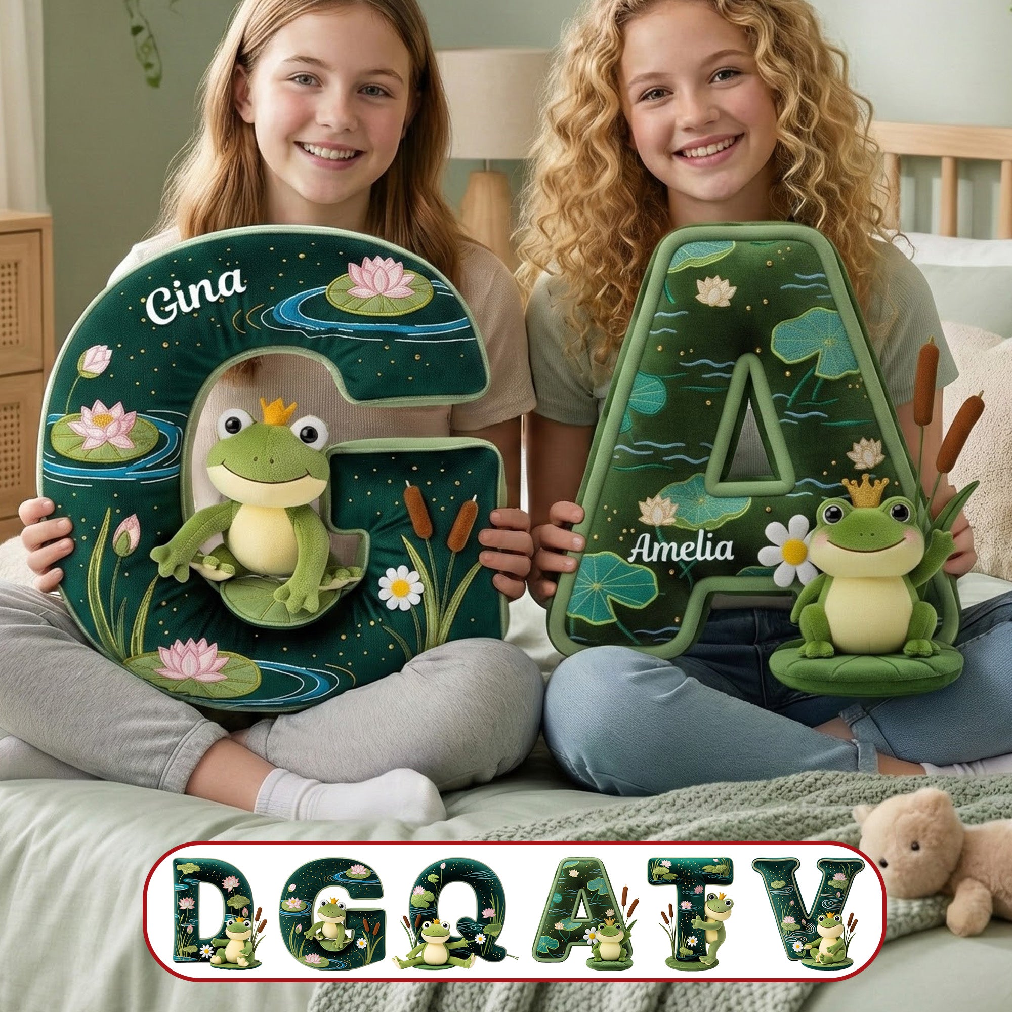Adorable Frog Initial Pillow - Personalized Gift For Frog Lovers 02PGMG041225 - Pillow - GoDuckee