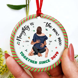 Couple Naughty Is The New Nice Personalized Ornament - Ceramic Circle Ornament - Ornament - GoDuckee