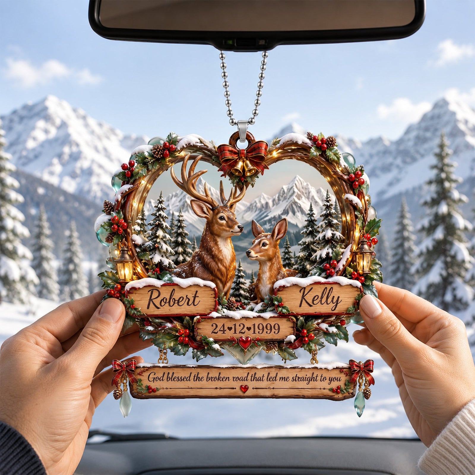 Deer Lover Christmas Gifts For Couple - Personalized Deer Couple Car Ornament 06palu010926 - Ornament - GoDuckee