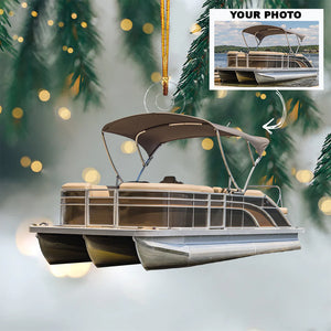 Custom Photo Gifts For Pontoon Lovers, Upload Pontoon Photo Christmas Ornament 64pgxx290824 - Ornament - GoDuckee