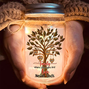 Personalized Gifts For Family Mason Jar Light, Where Life Begins And Love Never Ends 05TGLU111024 - Drink Jar - GoDuckee