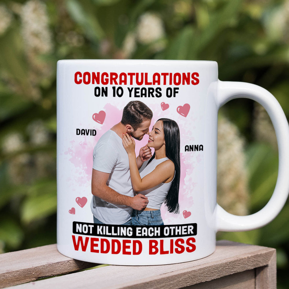 Congratulations On 10 Years Of Wedded Bliss, Funny Custom Couple Photo Coffee Mug, Gift For Couple, Valentine's Gift - Coffee Mug - GoDuckee
