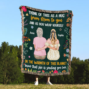 Think Of This As A Hug From Mom To You, Personalized Woven Blanket, Gift For Family - Blanket - GoDuckee