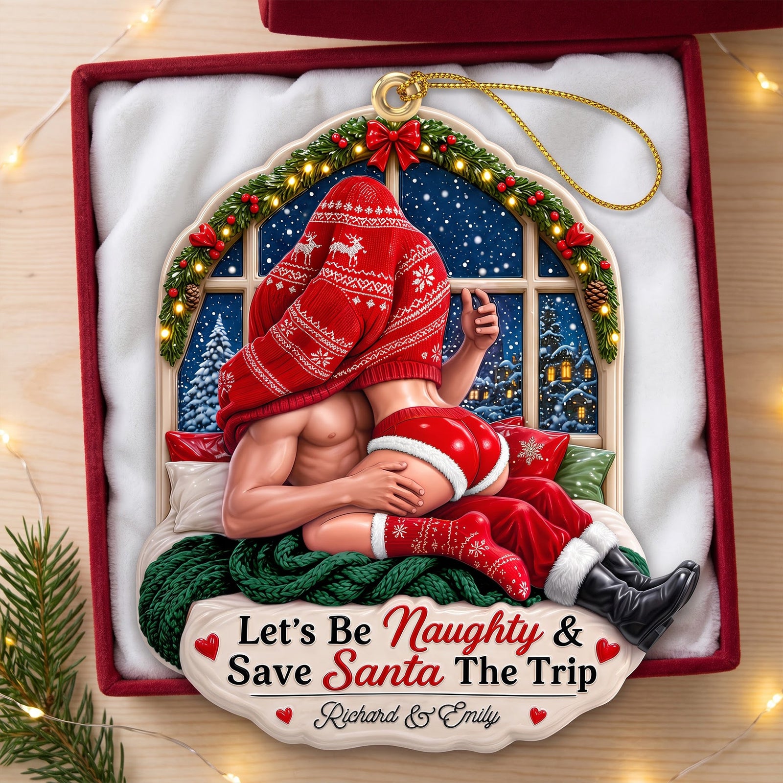 Funny Santa Couple Ornament - Personalized Christmas Gifts 04HUQN270826 - Ornament - GoDuckee