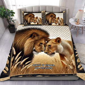 Personalized Gifts For Couple Quilt Bed Set, Romantic Lion Couple King & Queen 01QHMH251224 - Blanket - GoDuckee