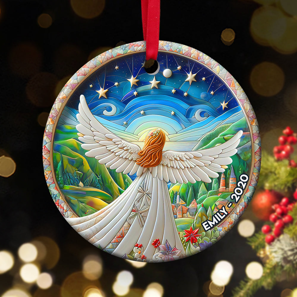 Personalized Memorial Gifts For Family Ceramic Christmas Ornament 03hupu210824 Angel Wings Girl - Ornament - GoDuckee