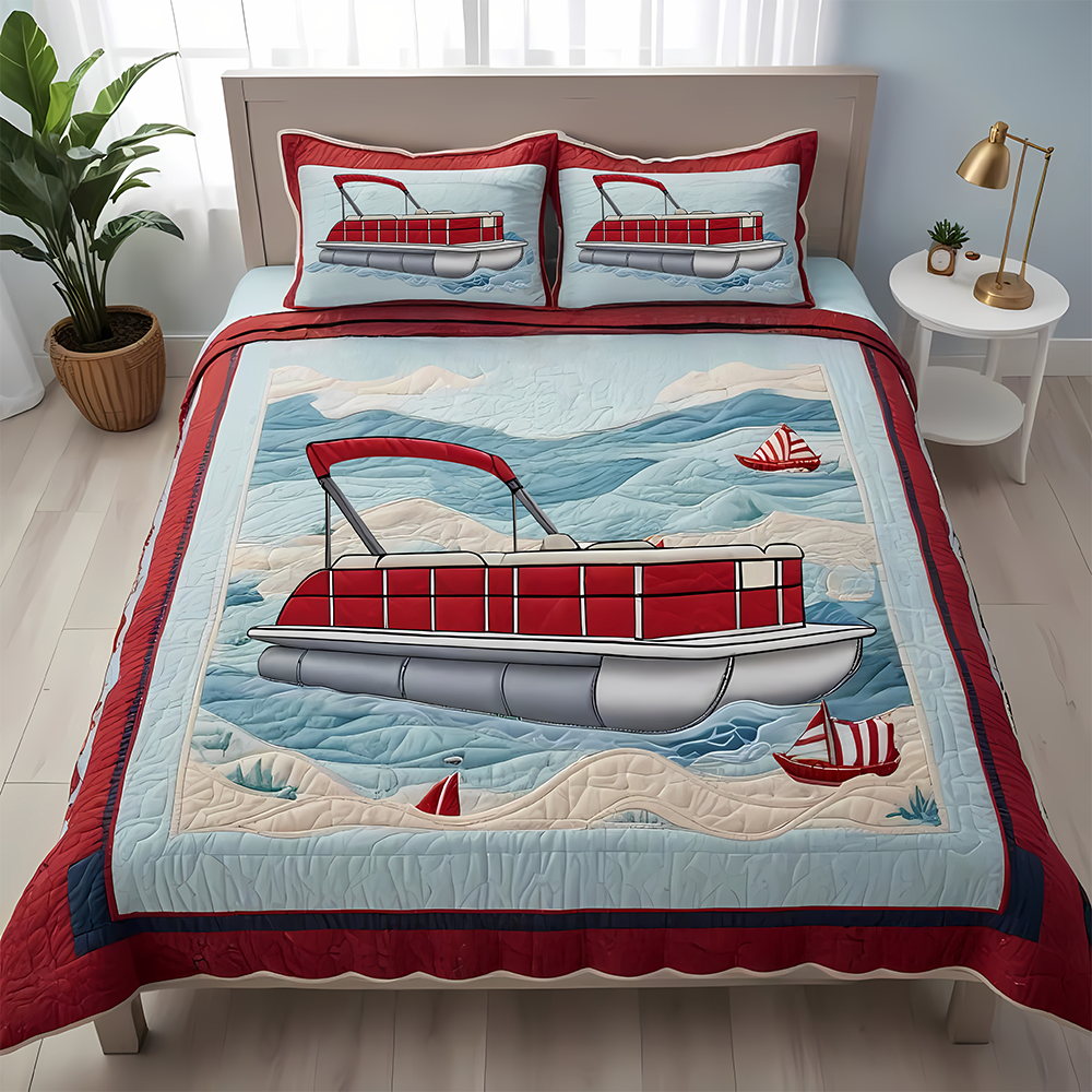 Personalized Gifts For Pontoon Lover Quilt Bed Set, For Lake House Bedroom 02qhti240125 - Blanket - GoDuckee