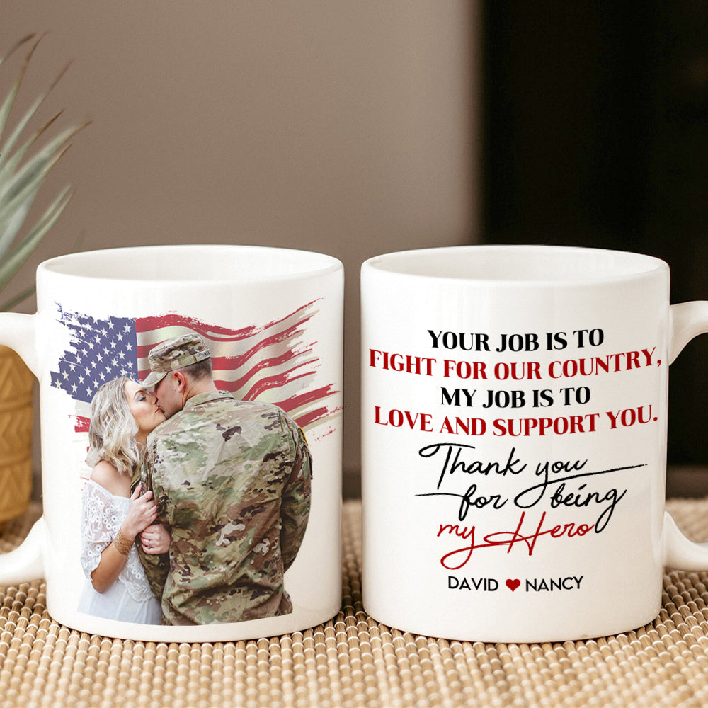 Thank You For Being My Hero, Personalized Military Mug, Gifts For Husband - Coffee Mug - GoDuckee