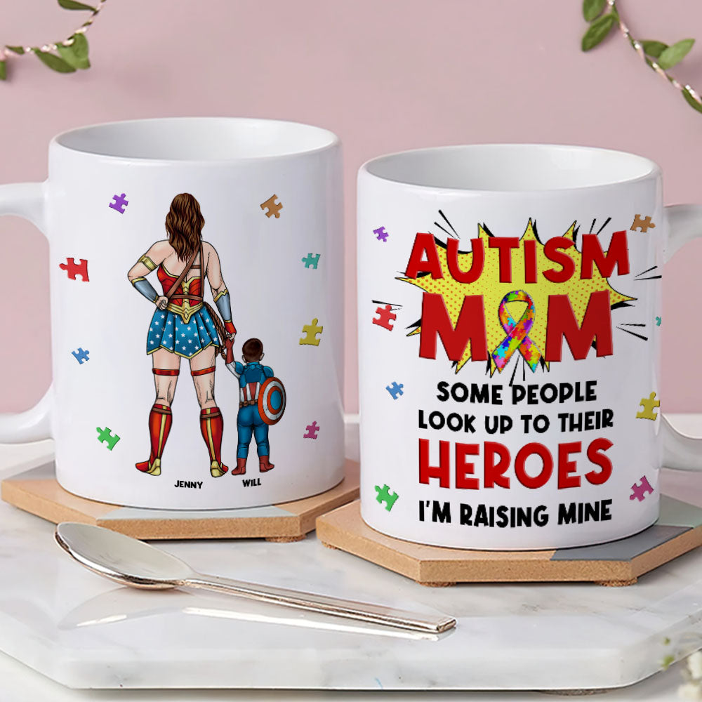 Personalized Gifts For Autism Mom Coffee Mug Mother's Day Super Mom And Kids 041TOMH240225PA - Coffee Mug - GoDuckee