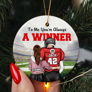 Personalized Gifts For Football Couple Ceramic Ornament 05ACDT081024TM - Ornament - GoDuckee