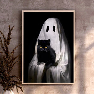 Black Cat And Ghost Canvas Print 04acxx200824 Halloween Gifts - Poster & Canvas - GoDuckee