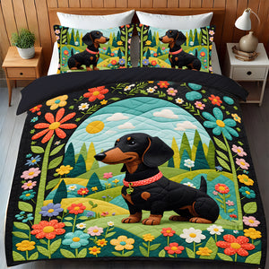 Dachshund Dogs In Floral Garden Quilt Bed Set Gift For Dog Lovers 04HULU200125 - Blanket - GoDuckee