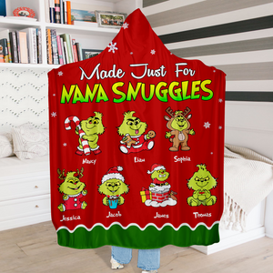 Personalized Gifts For Grandma Christmas Green Monster Blanket Hooded 01KAPU071124 - Blanket - GoDuckee