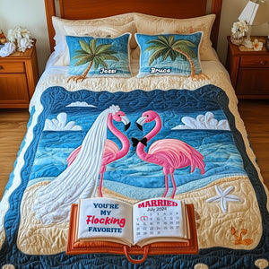 Flamingo Wedding Quilt Bedding Set - Personalized Gifts For Couple 05tglu070725 - Blanket - GoDuckee