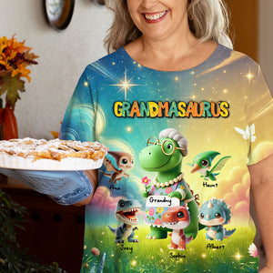 Personalized Gifts For Grandma Dinosaur 3D Shirt, Grandmasaurus & Her Grandkids 031KALU080325 - AOP Products - GoDuckee