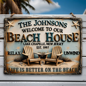 Beach House Entrance Metal Sign - Personalized Gifts For Family At Beach 01qhqn070725 - Metal Signs - GoDuckee