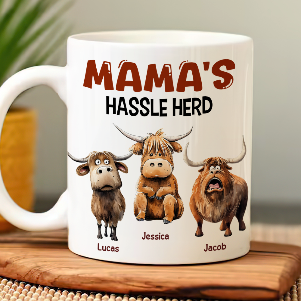 Personalized Gifts For Mom Coffee Mug, Funny Highland Cow Hassle Herd 01qhpu180125 - Coffee Mug - GoDuckee
