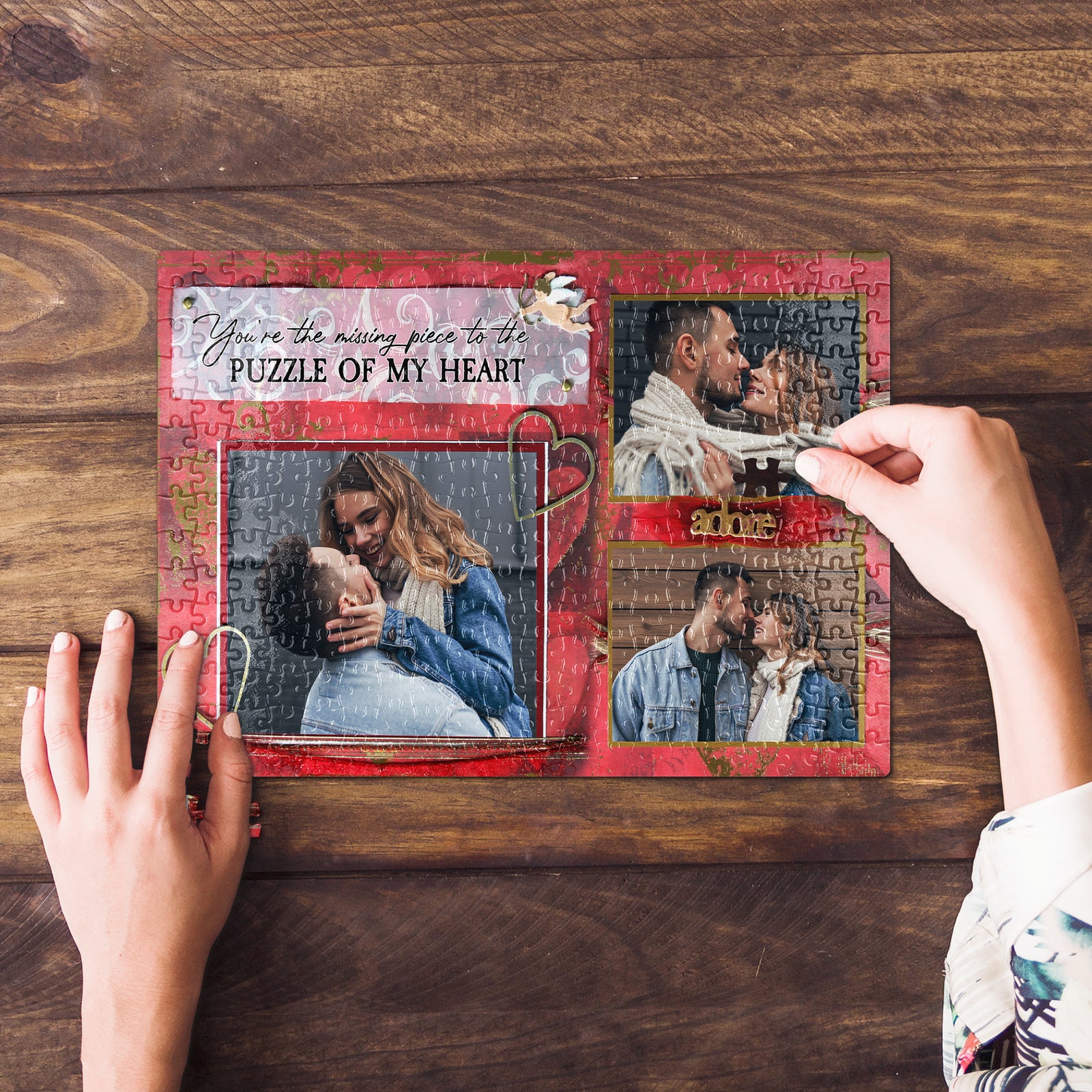 You're The Missing Piece To The Puzzle Of My Heart, Custom Couple Photo Jigsaw Puzzle, Gift For Couple, Valentine's Gifts - Wood Sign - GoDuckee
