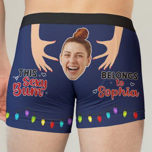 This Sexy Bum Belong To, Funny Custom Face Men Boxer Briefs, Naughty Gift For Him - Boxer Briefs - GoDuckee