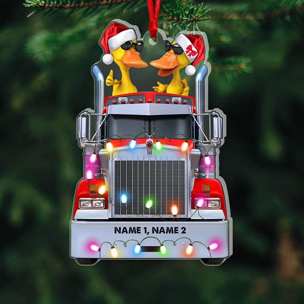 Trucker Christmas Cool Yellow Ducks Wearing Glasses Personalized Printed Car Ornament - Ornament - GoDuckee