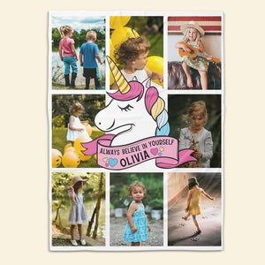 Daughter Unicorn Always Believe In Yourself, Personalized Blanket Upload Photo, Gift For Daughter, Sister - Blanket - GoDuckee