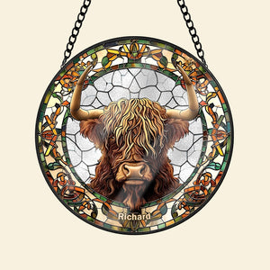 Personalized Highland Cow Stained Glass Ornament 10acqn240824 - Ornament - GoDuckee