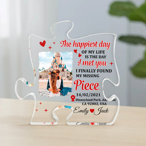 The Day I Met You, Custom Couple Image Puzzle Shaped Acrylic Plaque, Gift For Couple, Anniversary Gifts - Decorative Plaques - GoDuckee