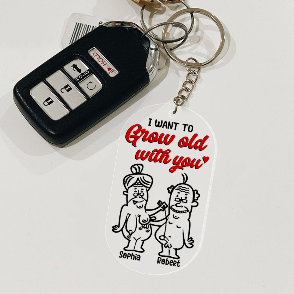 Romantic Couple, I Want To Grow Old With You, Personalized Keychain, Gifts For Couple - Keychains - GoDuckee