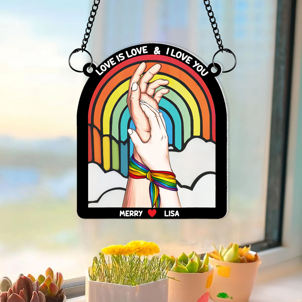 Personalized Gifts For Couple Suncatcher Window Hanging Ornament Love Is Love & I Love You - Ornament - GoDuckee