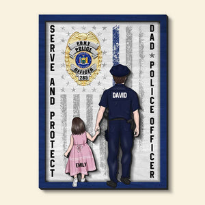 Police Dad Service & Protect, Personalized Wooden Art, Police Dad And Kid Wood Art, Gift For Dad - Wood Sign - GoDuckee