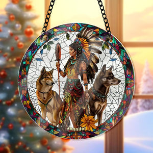 Personalized Native Woman And Wolves Suncatcher Ornament 39acqn240824 - Ornament - GoDuckee