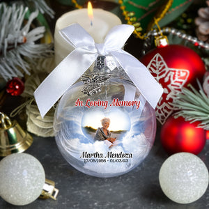 Custom Photo & Time Memorial Ornament Feather Inside, Your Light Will Always Shine Bright In Our Hearts, Christmas Ornament - Ornament - GoDuckee