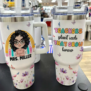 Personalized Gifts For Teacher Tumbler, Teacher With Rainbow And Flowers 04dgmh110724hh - Tumbler Cup - GoDuckee