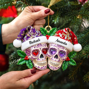 Personalized Gifts For Christmas, Christmas Dia de Los Muertos Skull Couple Acrylic Ornament 01pamg090925 - Ornament - GoDuckee