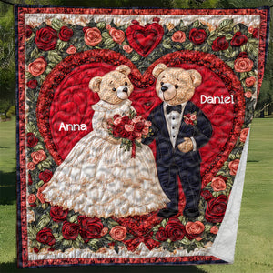 Personalized Gift For Couples Quilt Bedding Set Bear Couple In Wedding Day 04HULU060125 - Blanket - GoDuckee