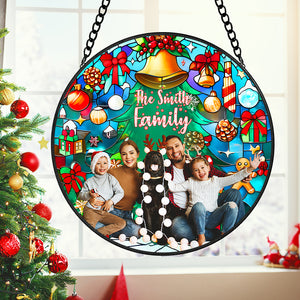 Custom Photo Gifts For Family Round Stain Glass Suncatcher Christmas 04XQMH270924 - Ornament - GoDuckee