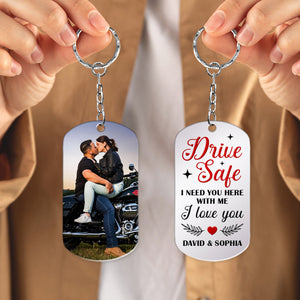 Couple Need You Here Personalized Stainless Steel Keychain With Upload Image, I Love You Keychain - Keychains - GoDuckee