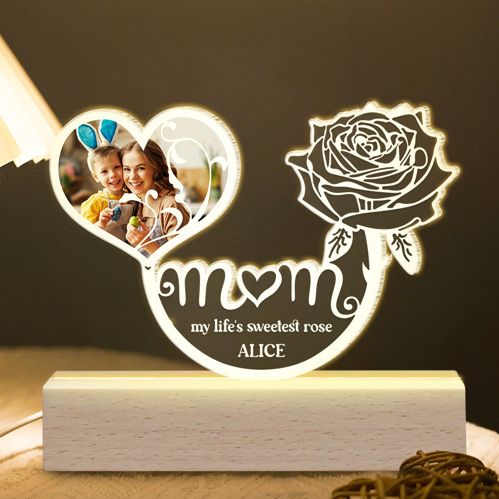 Personalized Gifts For Mom LED Light Mom My Life's Sweetest Rose - Led Night Light - GoDuckee
