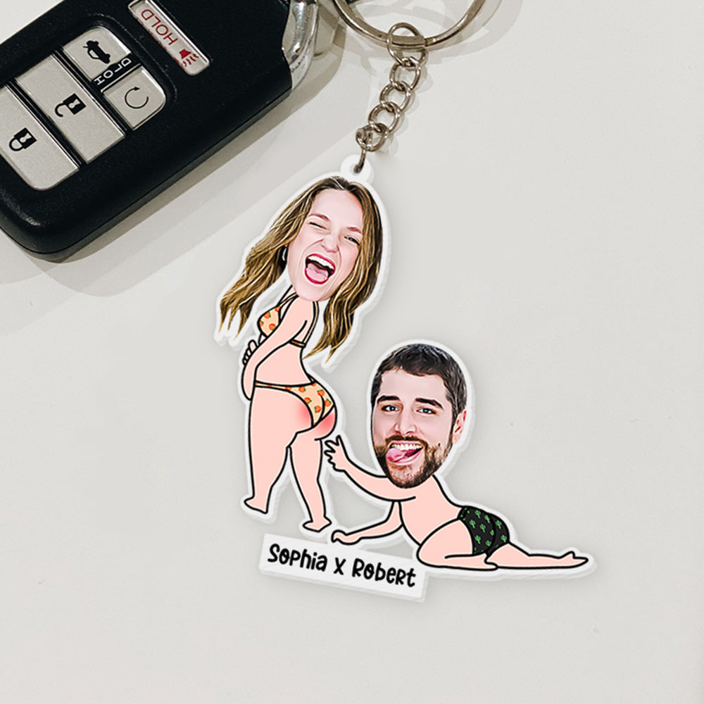 Funny Naughty Couple- Upload Photo- Personalized Keychain- Gift For Couple - Keychains - GoDuckee