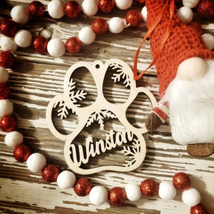 Dog Paw Snowflake, Personalized Wood Ornament, Pet Christmas Ornament, Gift For Dog Moms, Cat Moms - Ornament - GoDuckee