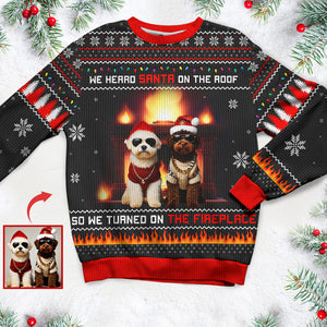 Custom Photo Gifts For Dog Lovers Ugly Sweater, Turned On The Fireplace 04TGQN241024 - Ugly Christmas Sweater - GoDuckee