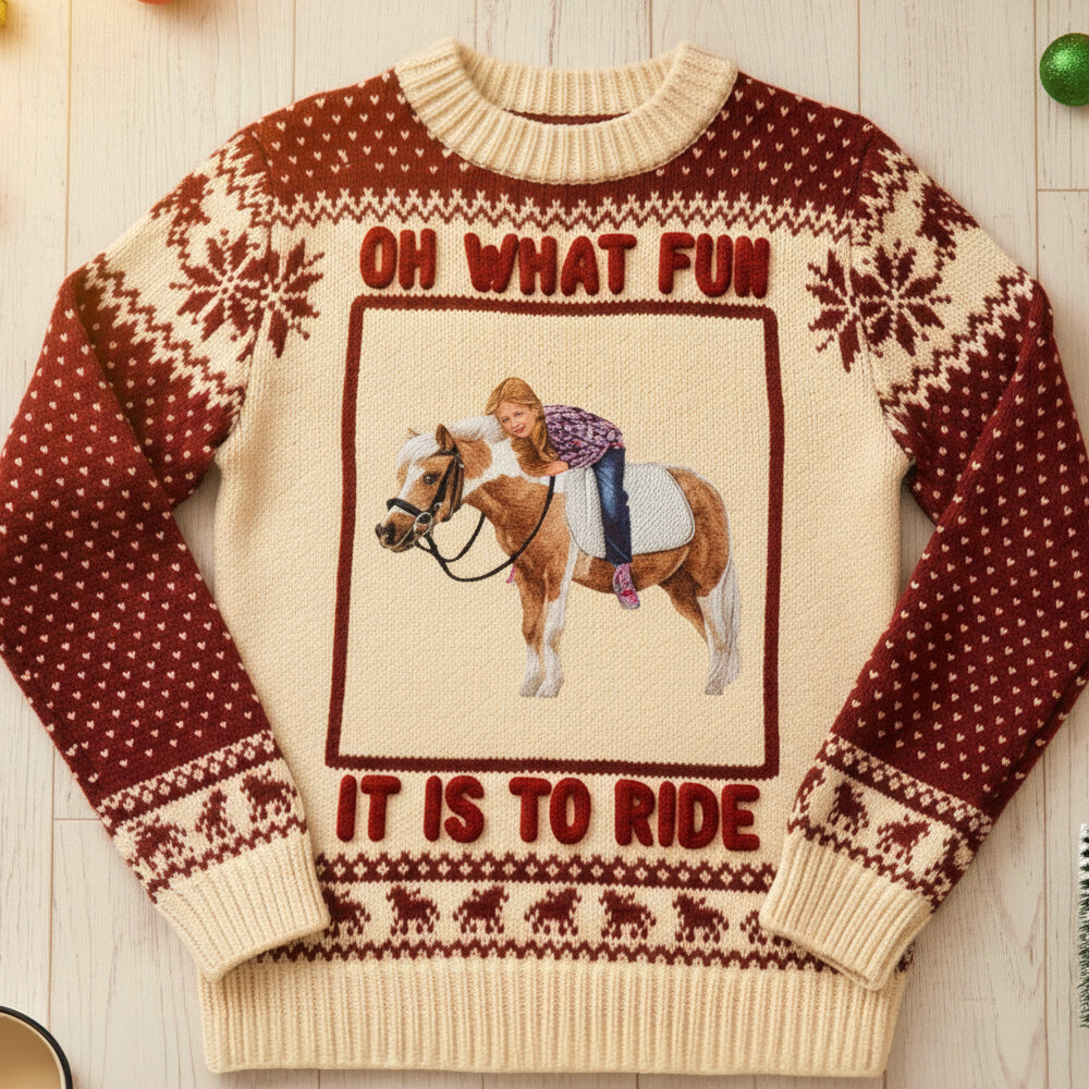 Custom Photo Christmas Gifts For Horse Riding Lovers Ugly Sweater 02natn161025 - AOP Products - GoDuckee